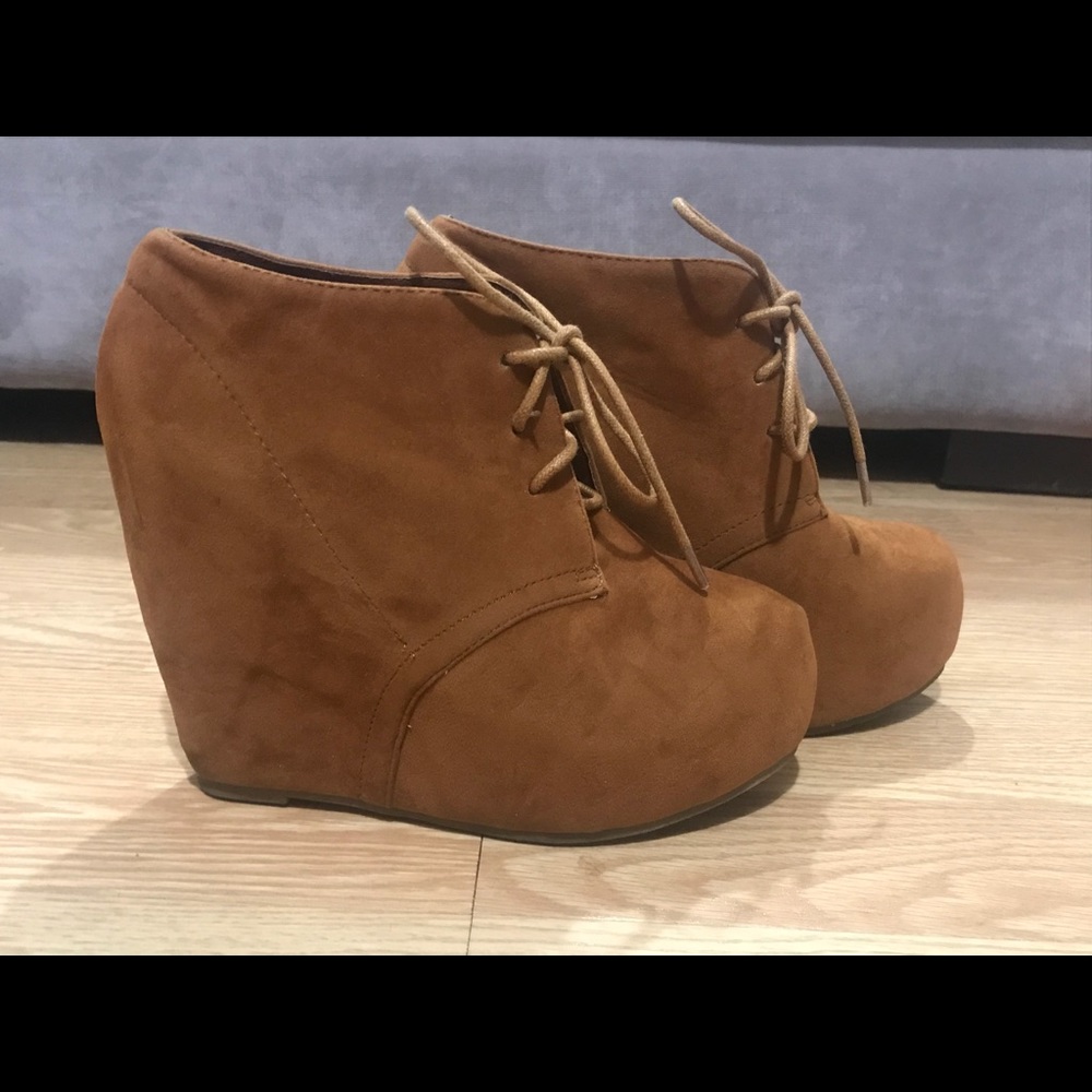Faux Suede Platform/Wedge Lace Booties